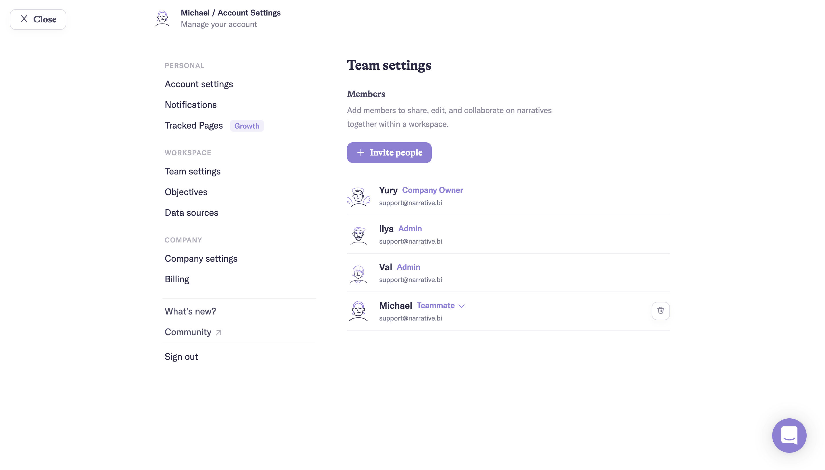 Team settings