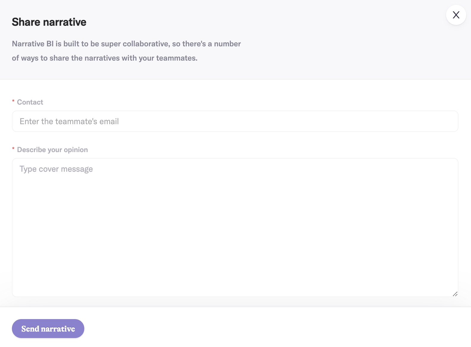 Insights sharing pop-up in Narrative BI
